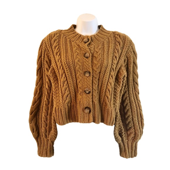 Doen Sweaters - Doen Cardiff Cardigan Sepia Camel Brown Cable Knit